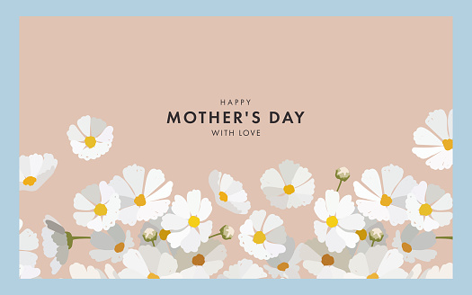Mother's day Greeting card design  in modern art style with hand drawn spring flowers in pastel colors and trendy typography. Mothers day modern design template for banner, poster, cover, social media