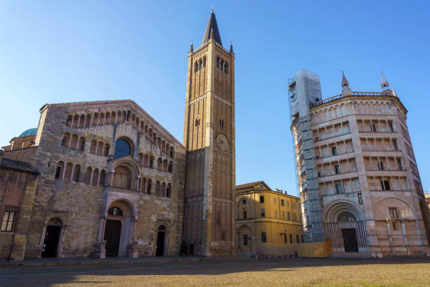 Cathedral square of Parma, Italy Cathedral square of Parma, Emilia-Romagna, Italy, at morning parma italy stock pictures, royalty-free photos & images