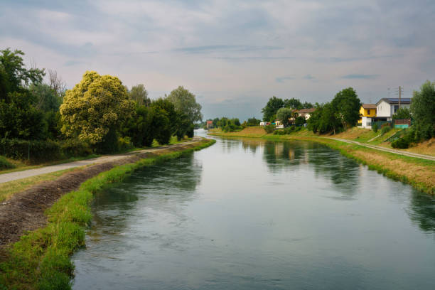 Muzza canal at Quatiano, in Lodi province The Muzza canal at Quartiano, in Lodi province, Lombardy, Italy, at summer lodi italy stock pictures, royalty-free photos & images