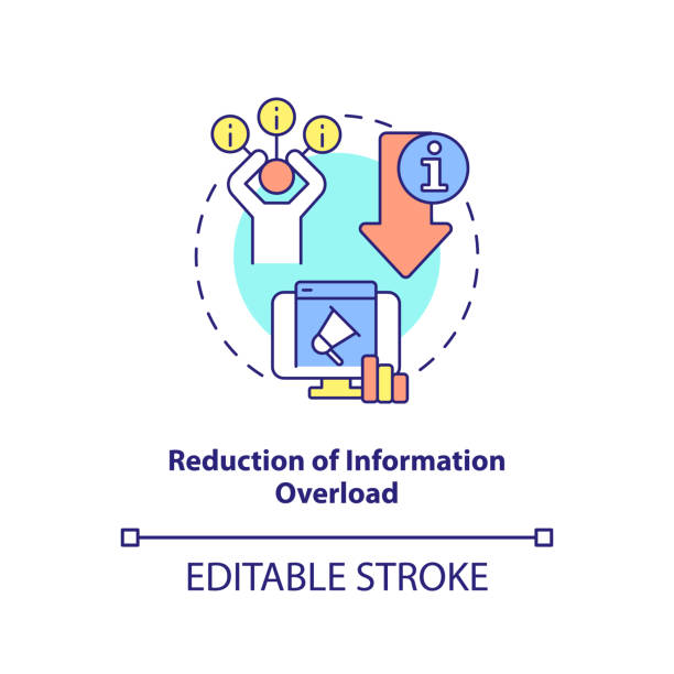 Reduction of information overload concept icon Reduction of information overload concept icon. Role of information industry abstract idea thin line illustration. Isolated outline drawing. Editable stroke. Arial, Myriad Pro-Bold fonts used angry general manager stock illustrations