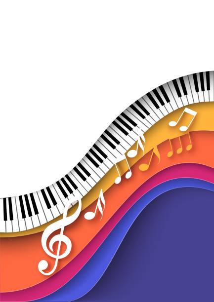 Piano keyboard and note music abstract background Piano keyboard and note music abstract background. Vector paper cut design for concert invitation or classic musical festival performance advertisement conservatory education building stock illustrations