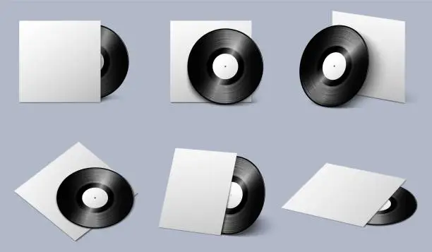 Vector illustration of Vinyl plate with blank white cover vector set