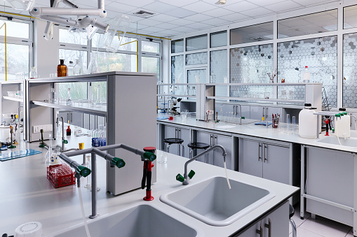 Laboratory with large group of glassware and equipment.