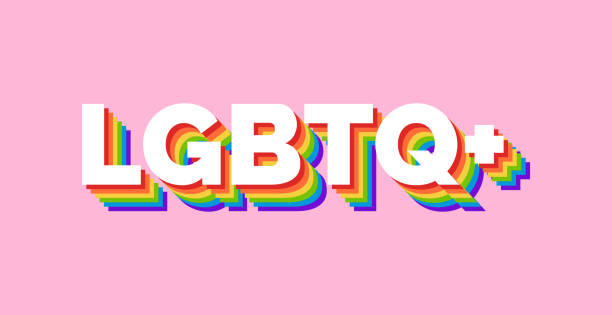 LGBTQ+ Rainbow Typography Illustration for LGBTQIA Pride Month LGBTQ+ Lettering on Pink Background Banner. LGBTQ+ Rainbow Typography Vector Illustration. lgbt stock illustrations