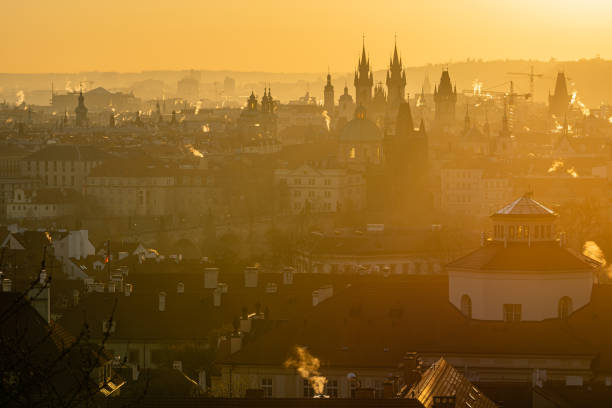 istock A Prague cityscape in the strong sunrise light. 1392313188
