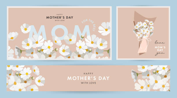 Mother's day design Set in modern art style. Abstract background with hand drawn spring flowers in pastel colors and trendy typography for card, cover, web banner Mother's day design Set in modern art style. Abstract background with hand drawn spring flowers in pastel colors and trendy typography on blue. Mothers day templates for card, cover, web banner happy mothers day stock illustrations