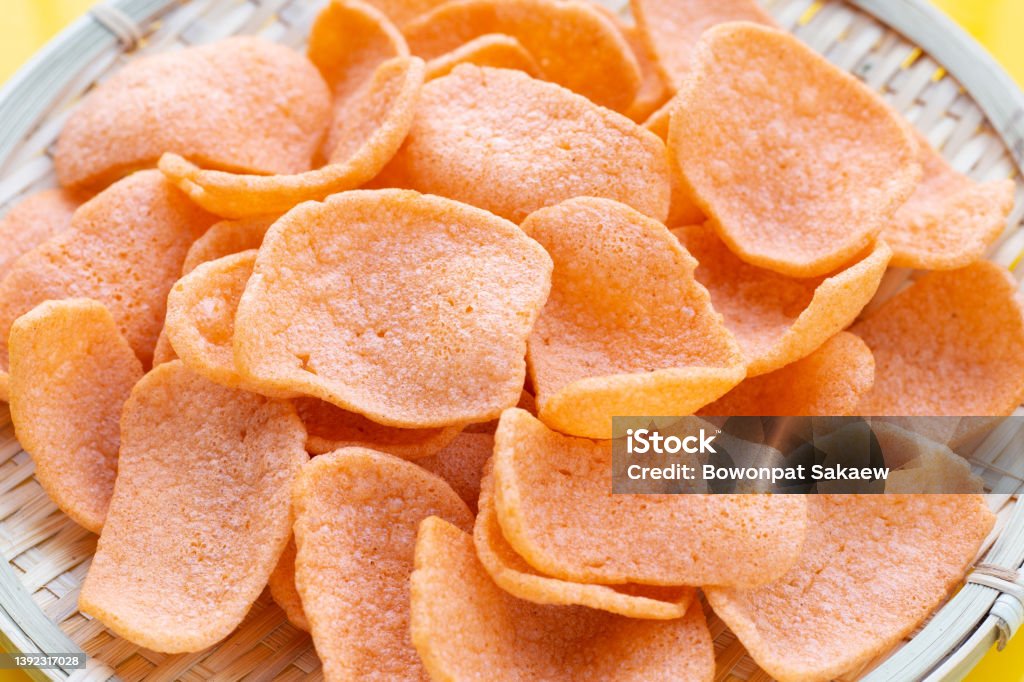 Shrimp Rice Cracker Prawn Crackers On White Background Shrimp Crispy Rice Snack Stock Photo ...