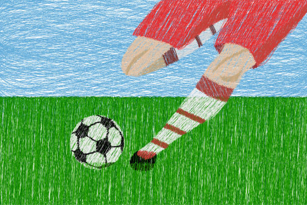 ilustrações de stock, clip art, desenhos animados e ícones de scoring goal by man on the football field at a championship - soccer player soccer sport people