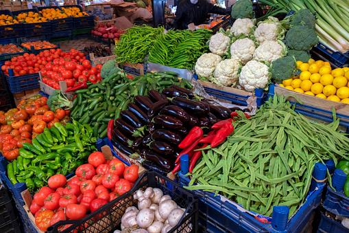 Variety of fresh  vegetables on the street stall