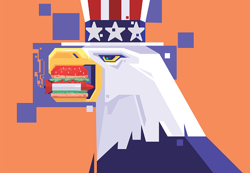 USA bald eagle holding missile burger