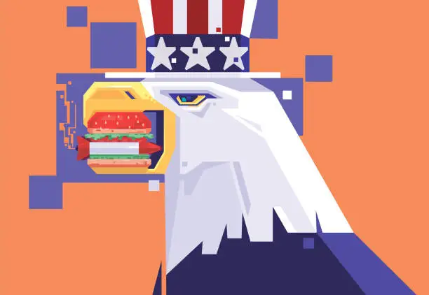 Vector illustration of USA bald eagle holding missile burger