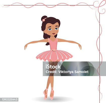 istock Cute girl ballerina in a pink dress, vector illustration on a white background. 1392325443