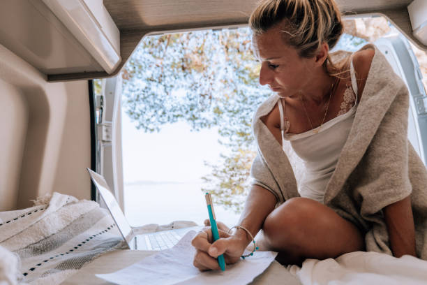 istock Woman working online from her Campervan 1392326880