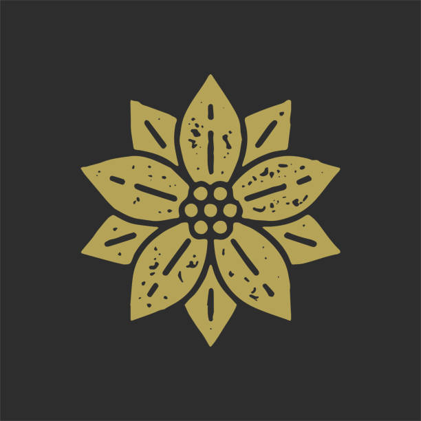 niesamowita antyczna złota ręcznie rysowana sylwetka kwiatowa z teksturą pręcików i płatków grunge - herb flower head flower wildflower stock illustrations