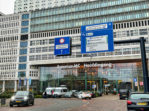 Den Haag, Netherlands - December 30 2021: the entrance of the biggest university hospital of the city the Erasmus MC