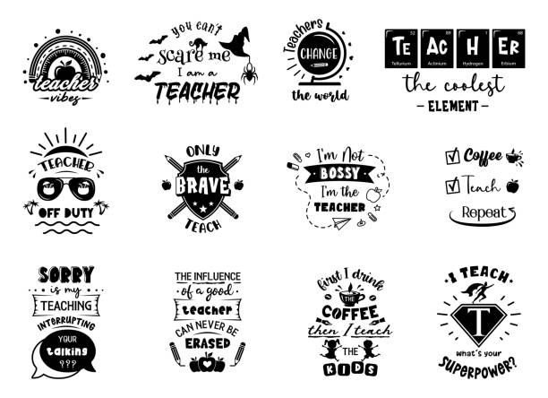 Set Of Teacher Emblems Signs And Labels With Funny Quotes Stock  Illustration - Download Image Now - iStock