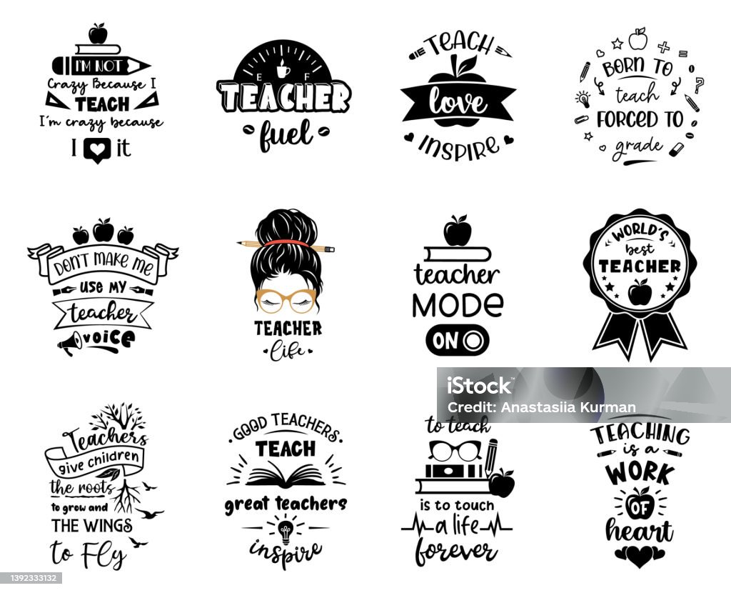 Teacher Life Emblems Signs And Labels With Funny Quotes Set Of Vector  School Designs Stock Illustration - Download Image Now - iStock