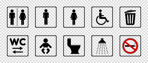 Toilet Icon Set - Different Vector Illustrations Isolated On Transparent Background Toilet Icon Set - Different Vector Illustrations Isolated On Transparent Background bathroom silhouettes stock illustrations
