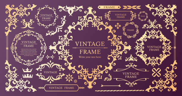 Luxury vintage-style frame design set Ruled line frame Wedding Vintage antique Luxury vintage-style frame design set Ruled line frame Wedding Vintage antique ruled stock illustrations