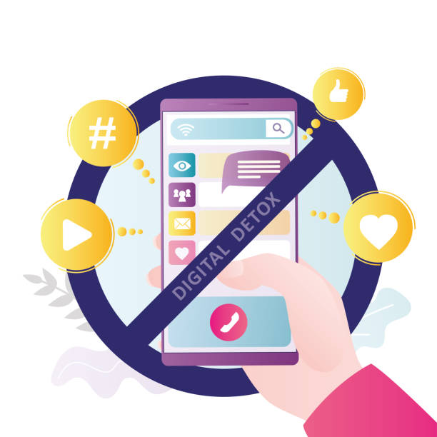 istock Ban on use of mobile phone. Warning sign, please turn off your smartphone. Digital detox. Prohibition use of social networks and Internet. Human hand holds cell phone with messages, signs. 1392337477