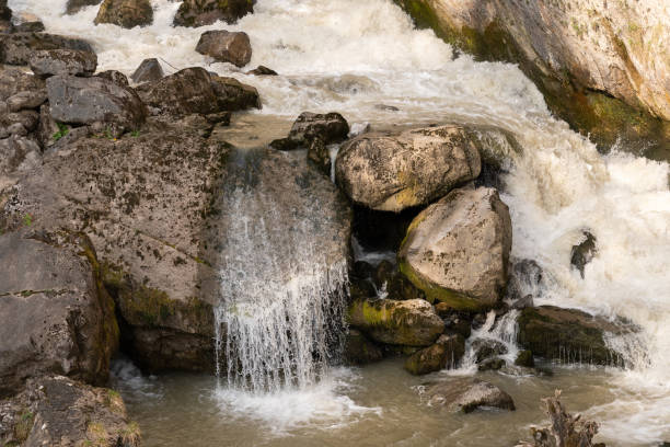 Weesen, Switzerland, April 13, 2022 Impressive waterfall in the alpine mountains