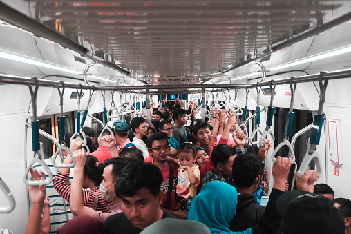 03/23/2019 JAKARTA; The public is enthusiastic about using the first MRT fast train at the Bundaran HI station, Jakarta. The government provides free train tickets for several days.