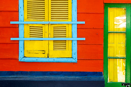 Part of a colourful facade in the very colourful quarter of La Boca in Buenos Aires, Argentina, Buenos Aires