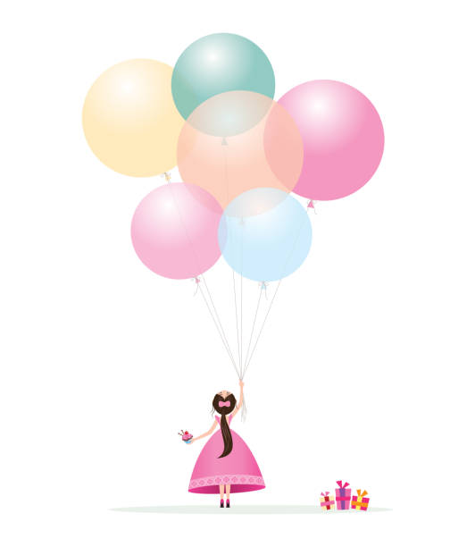 geburtstagskarte  - balloon child people color image stock-grafiken, -clipart, -cartoons und -symbole