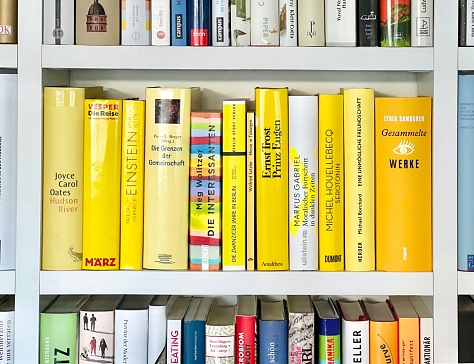 Library: Books row in yellow spines