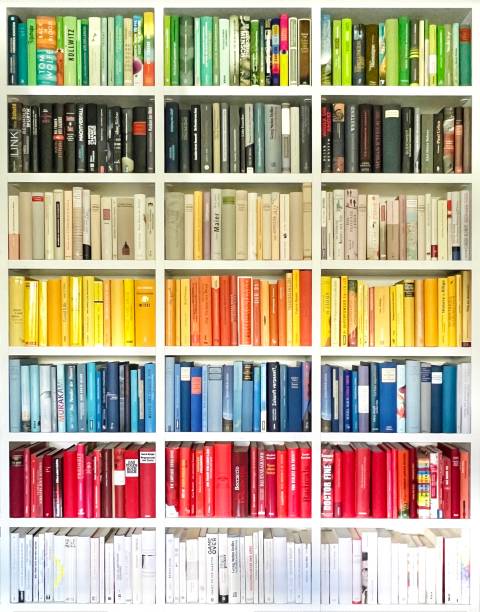 Library: Book rows in separated colors stock photo