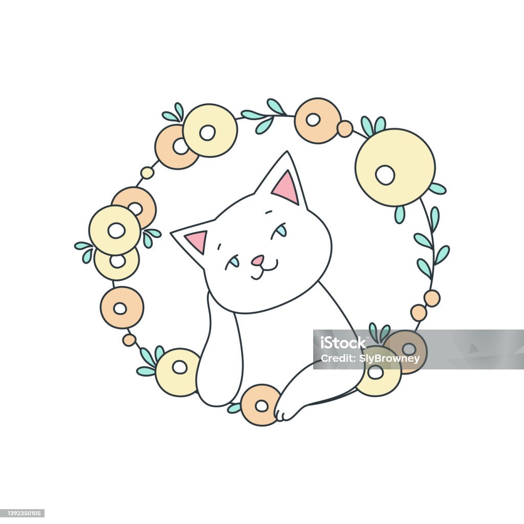Kucing Lucu Dengan Karangan Bunga Ilustrasi Stok - Unduh Gambar