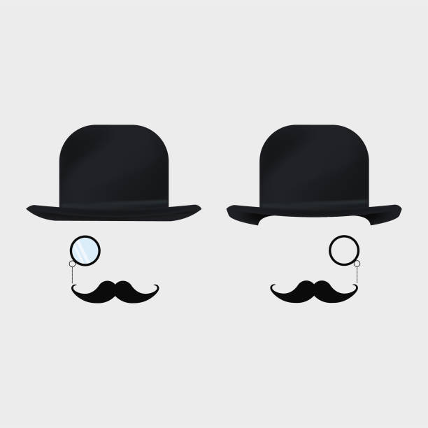 illustrations, cliparts, dessins animés et icônes de chapeau melon à moustache et monocle - monocle