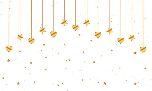 istock Gold Hearts and Stars Hanging Background 1392350883