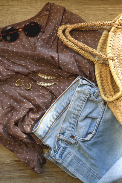 istock Polka Dot Blouse, Jeans, Bag and Accessories 1392351164