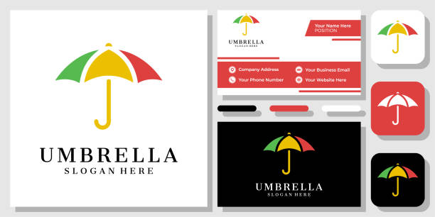 parasol kolorowa ochrona przed deszczem parasol sezon pogoda abstrakcyjny emblemat projekt wizytówka szablon - umbrella icon stock illustrations