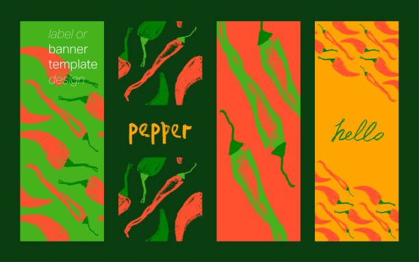 Vector hot pepper banner. Hand-drawn pattern. Peppers illustration. Pepper drawings. Red chilli background. Organic homemade vegetables. Vegan food wallpaper. Spices backdrop. Vegetarian restaurant. chili pepper pattern stock illustrations