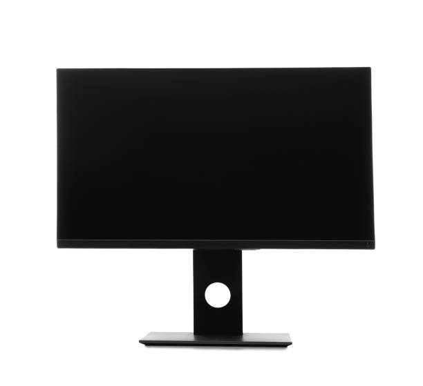 istock Modern computer monitor with blank screen isolated on white 1392356201