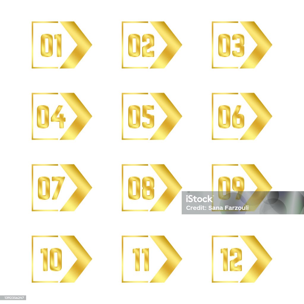 Gold Point Symbol Gold Arrow Bullet Points Collection Stock Illustration - Download Image ...