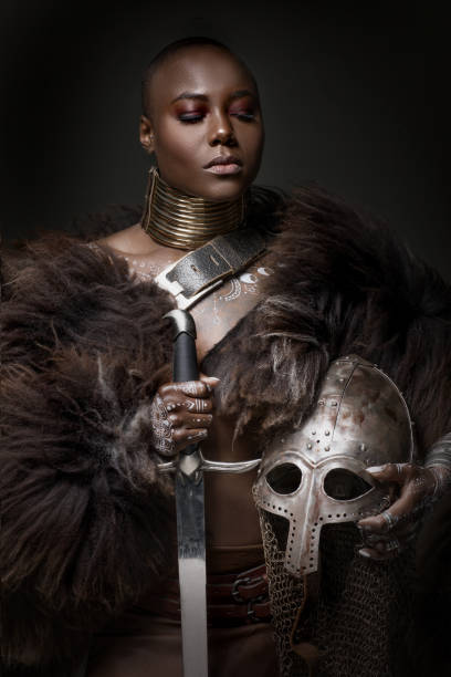 istock Beautiful black viking inspired warrior princess in studio shot 1392356553