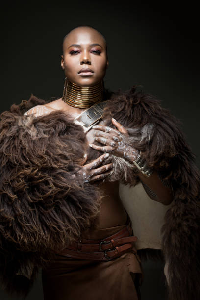 istock Beautiful black viking inspired warrior princess in studio shot 1392356556