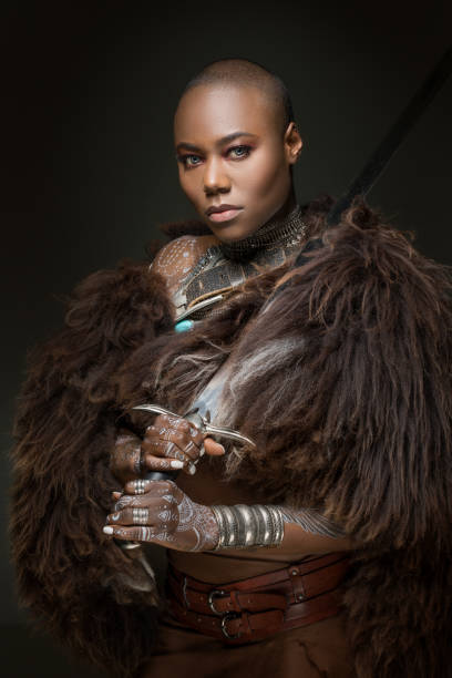 istock Beautiful black viking inspired warrior princess in studio shot 1392356558