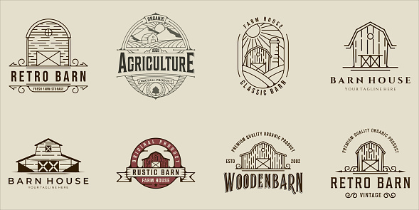 set of barn icon line art vintage vector illustration template icon graphic design. bundle collection of various farm house sign or symbol for agriculture business with badge and typography