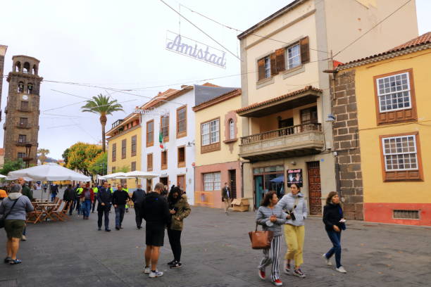 November 25 2021 - La Laguna, Tenerife, Spain: City street on cloudy day