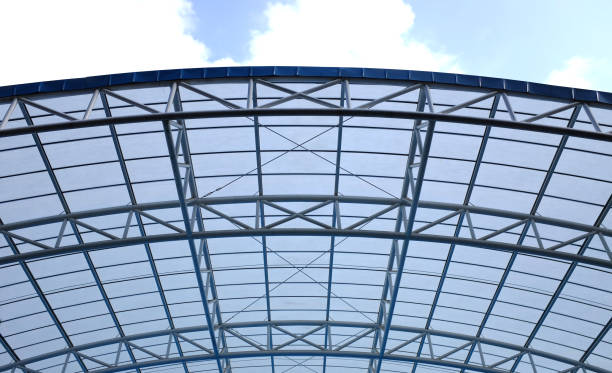istock Arched roof steel structure design for swimming pool. 1392364295