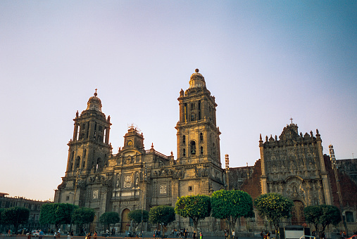 Scenic view of Mexico City Metropolitan Cathedral shot on  camera film