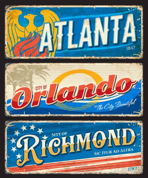 ilustrações, clipart, desenhos animados e ícones de placa da cidade americana de atlanta, orlando e richmond - richmond upon thames