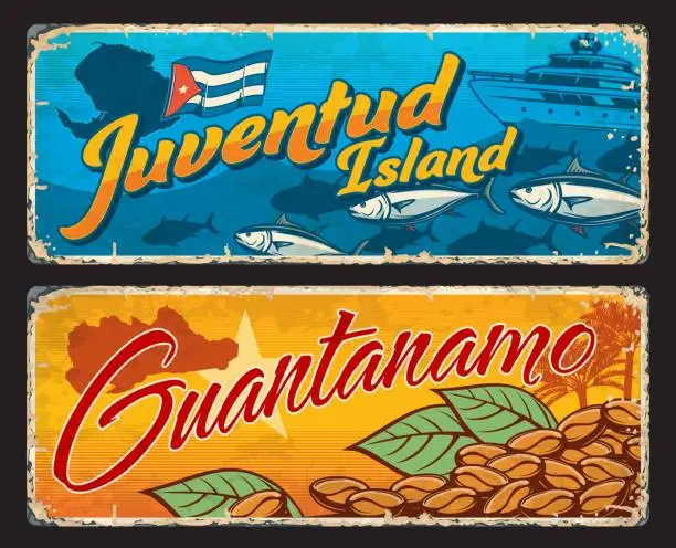 Vector illustration of Isla de la Juventud, Guantanamo Cuban region signs