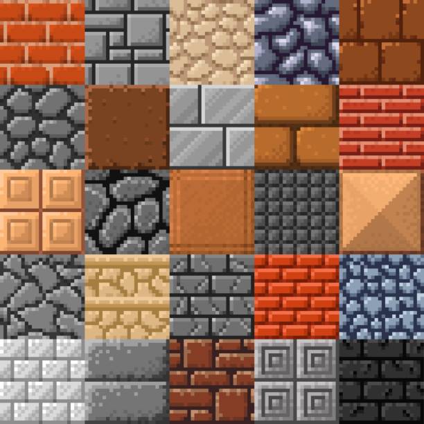 fliesen, steinziegel, feinsteinzeug 8bit pixel - stone brick pattern concrete stock-grafiken, -clipart, -cartoons und -symbole