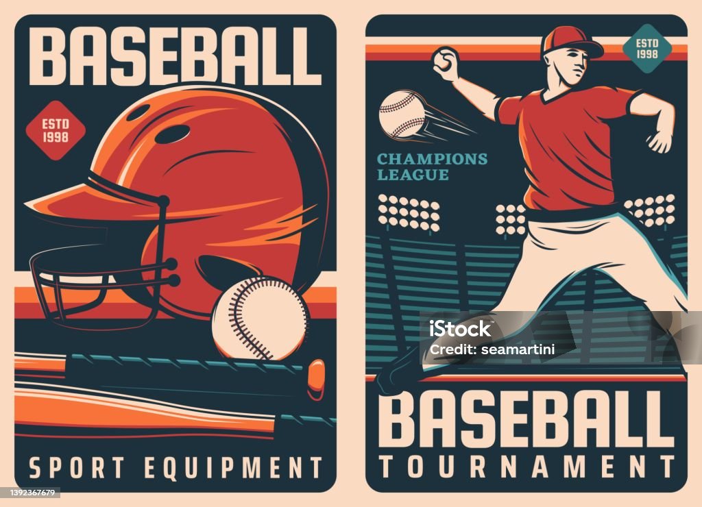 Baseball Sport Retro Posters Balls Bats Player Stock Illustration -  Download Image Now - Baseball - Sport, Poster, Retro Style - iStock