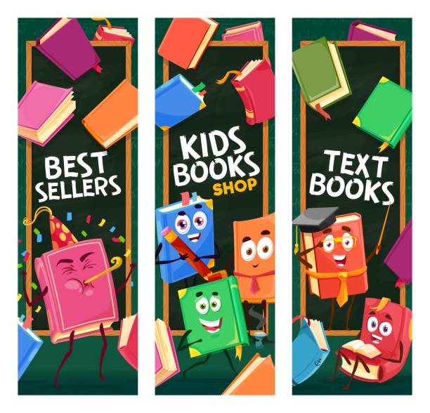 персонажи бестселлеров, детских книг и учебников - advice reading student glasses stock illustrations